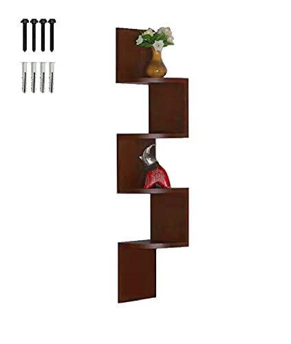 EXPART HANDIRAFTS Zigzag Wall sheves Concept Corner Shelves for Home Office Decor, Bedroom, Livingroom, Kitchenroom,Toys -Brown