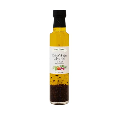 Image of Lesley Elizabeth Extra Virgin Olive Oil with Double Roasted Garlic, 8.5 fl oz - Small-Batch Garlic-Infused EVOO for Dipping, Drizzling, Marinades & Everyday Cooking - All-Natural, Plant-Based Ingredients