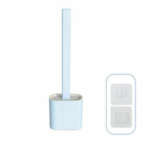 Image of Toilet Brush | Bathroom Silicone Toilet Brush and Holder | Plastic Handle & Soft Flexible Bristles | Base for brush Anti-drip (Blue)