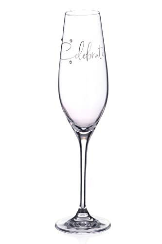 DIAMANTE Champagne Flutes Crystal Prosecco Glasses with “Celebrate” Slogan - Embellished with Crystals - Gift Boxed Pair - Image 3