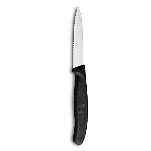 VICTORINOX(ビクトリノックス) ペティナイフ 食洗機対応 細かい波刃が食材を確実に捉える 8cm ブラック パーリングナイフ スイスクラシック 6.7633