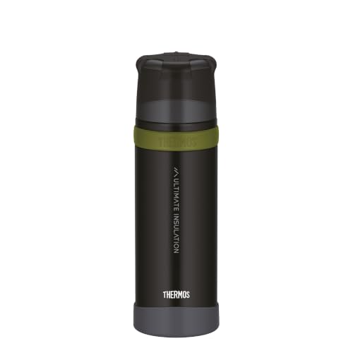 THERMOS MOUNTAIN BEVERAGE BOTTLE 0,75l, black, Thermosflasche Edelstahl mit Trinkbecher, 24 h heiß / 24 h kalt, leichte Outdoorflasche, robust, zerlegbarer Verschluss, BPA-frei