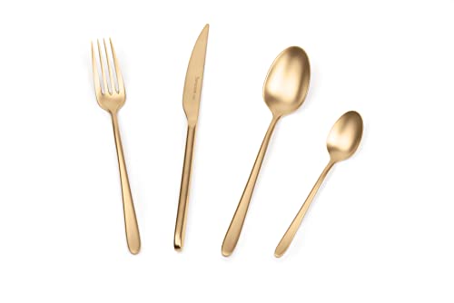Barazzoni, Set di Posate da Tavola Malachite Oro, Versione Satinata, Monoblocco in acciaio inox 18/10, per 6 persone, 24 pezzi: 6 forchette, 6 cucchiai, 6 coltelli, 6 cucchiaini da tè