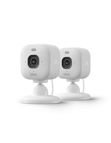 New Blink Mini 2K+ | Plug-in Indoor/Outdoor Security Camera | 2K wide-angle video | 4x Zoom | Colour night vision with built-in spotlight | Works with Alexa | 2 cameras – (White)