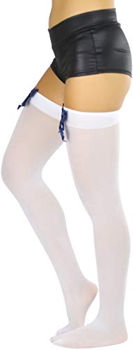 Image of ToBeInStyle Women's Opaque Long Thigh High Stockings w /Decorative Front Satin Bow