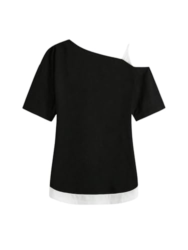 SOLY HUX Women's Gothic Grunge Cold Shoulder Short Sleeve T Shirts 2 in 1 Asymmetrical Tee Tops2