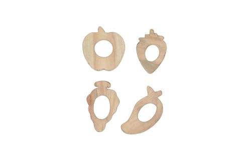 CASA BAMBINI Wooden Apple, Grapes, Mango Strawberry Pack of 4, Safe and Durable for Baby/Kids | Color - Neem