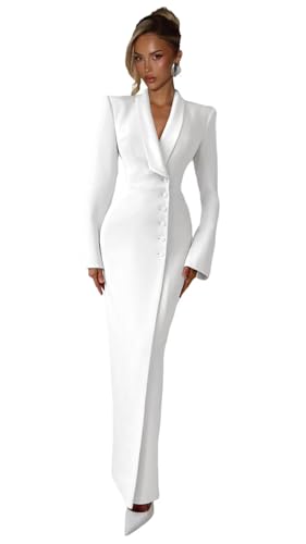 White Blazer Dress for Women Elegant Long Blazer Dress 6