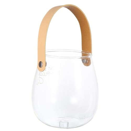 HINTRMENT Copa de Cristal Portátil para Almacenamiento de Objetos Pequeños Asa de Cuero, Contenedor Único para Decoración del Hogar y Arreglo Floral