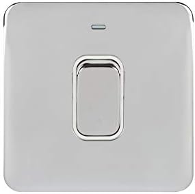 Schneider Electric Lisse Screwless Deco - Single Light Switch, Double Pole, with Neon Indicator, 50A, GGBL4011BSS, Stainless Steel with Black Insert