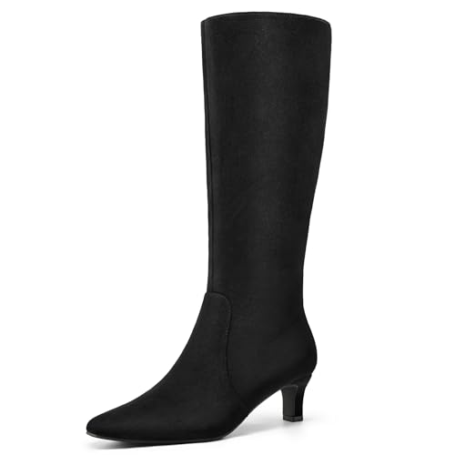 mysoft Women's Knee High Boots Kitten Heel Square Toe Fashion Tall Boots Side Zipper Long Boots