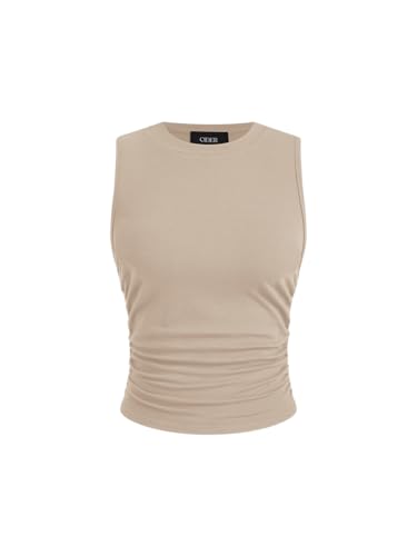 Image of CIDER Womens Tank Tops Sleeveless High Neck Ruched Crop Tops Going Out Casual Basic Ribbed Shirt Summer Fashion Clothing