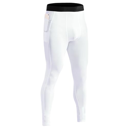 Men’s Compression Pants with Pocket Athletic Running Tight Phone Pockets Leggings Workout Base Layer Underpants