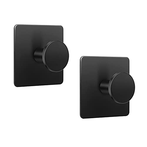 LJLink Towel Hooks Matte Black Modern Self Adhesive Hook 2 PCS Wall Hooks Stainless Steel Round Utility Towel Hanger for Kitchen Home Storage Bathroom