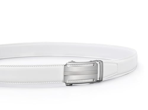 KUULIMEE White Belt Men, Ratchet Dress Casual Belt with Adjustable Automatic Buckle Trim to Fit-WHITE-WHITE-55-110 - Image 2