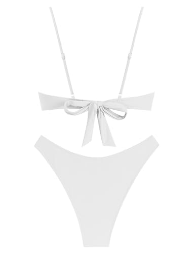 Image of ZAFUL Women High Cut Bikini Sets String Sexy Swimsuit Two Piece Underwire Bathing Suit Brazilian Cheeky Cut Out Cute Swimwear