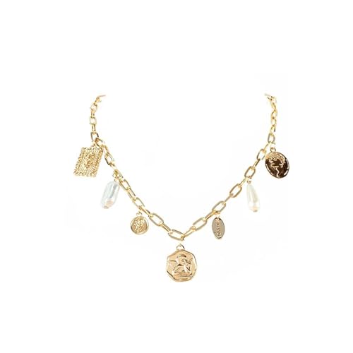 Vurotry Gold Chunky Charm Necklace for Women Portrait Square Pendant