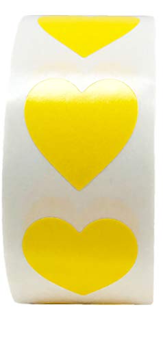 Amarillo Corazon Pegatinas, 19 mm 3/4 Pulgada de Ancho, 500 Etiquetas en un Rollo