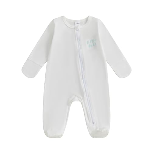 Gueuusu Newborn Boy Girl Clothes Footie Romper Letter Print Long Sleeve Jumpsuit Coming Home Outfit Neutral Baby Clothes - Main Image