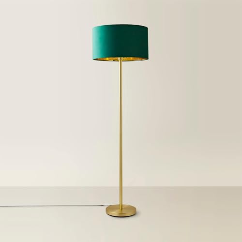 ValueLights | Charlie Gold Plated Modern Stem Floor Lamp with Green Velvet & Gold Inner Shade | Floor Lamps, Home Décor & Improvement Essential