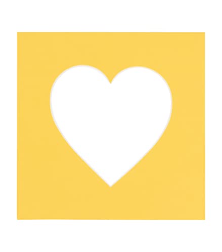 16x16 Mat Bevel Cut for 5x5 Photos - Precut Chamois Yellow Heart Shaped Photo Mat Board Opening - Acid Free Matte to Protect Your Pictures - Bevel Cut for Family Photos, Pack of 1 Matboard Show Kit