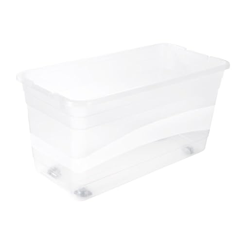 keeeper Aufbewahrungsbox mit Rollen, Deckel und Schiebeverschluss, 79,5 x 39,5 x 41 cm, 83 l, Konrad, Transparent