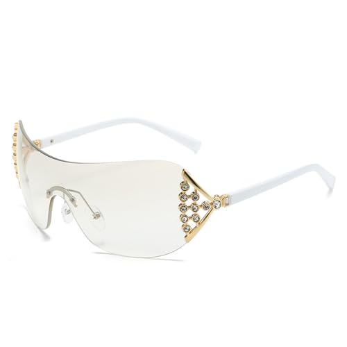 Lunettes de soleil une pièce sans monture femme avec verres surdimensionnés diamant steampunk UV400