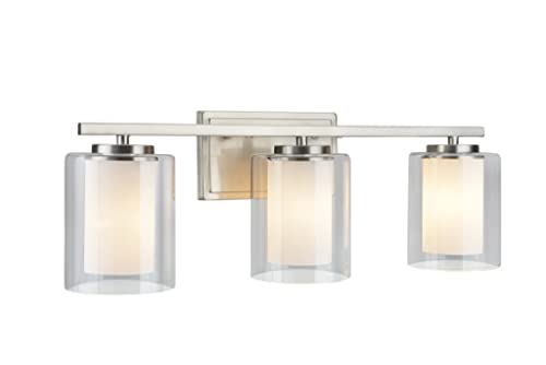 Image of Aspen Creative 62103A, Three-Light Metal Bathroom Vanity Wall Light Fixture, 23 inch Wide, Transitional Design in Satin Nickel with Clear Glass Shade