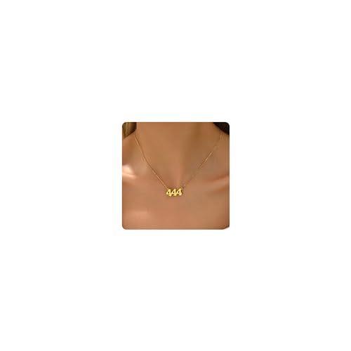 NONAMOIS Gold Angel Number Necklace for Women Dainty 18K Gold Plated Number Pendant Chain Necklace Stainless Steel Simple Gold Numerology Aesthetic Jewelry 444