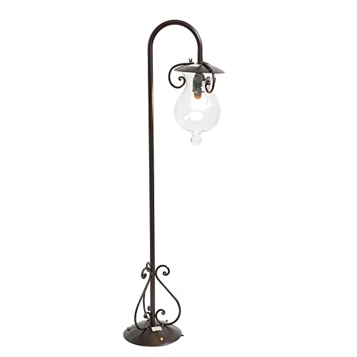 Réverbère Fiorentino 1 lumière en fer forgé 100cm et lanterne en verre