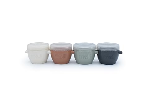 Image of melii Snap & Go Baby Food Storage Containers with lids, Snack Containers, Freezer Safe, 4 oz - 4 Pack, Earth Tones