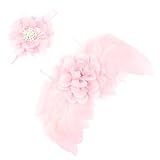 Nishine Pink Newborn Fuzzy Feather Angel Wings + Headband Set for Baby Cosplay Girls Costume Photography (lace flower)
