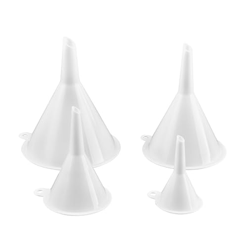 4PCS Car Oil Funnel Set, Wide Mouth Funnels for Automotive Use, Car Funnels for Filling Bottles, Jars, Containers, Flexible Plastic Funnel for Automotive Oils, Fluids, Lubricants, Engine Oils (White)
