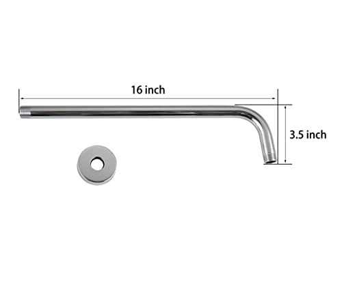 16 Inch Shower Arm With Flange,Stainless Steel 90 Degree Rain Shower Head Extension Arm,Wall-Mounted Shower Head Arm For Fixed Shower Head,Chrome #TOP3