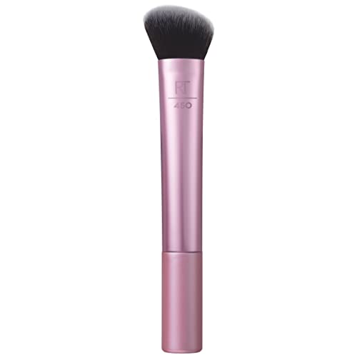 Real Techniques Soft Sculpting Makeup Brush, For Cream & Liquid Contour, Blush, & Highlight, Angled Sculpting Face Brush, Natural Finish, Dense Vegan Bristles, Pink, 1 Count #TOP23