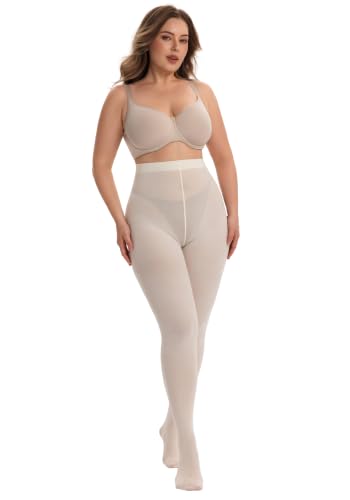 Image of Frola Plus Size Tights for Women Semi Opaque Control Top High Waist Stockings 60 Denier Women's Pantyhose 2X 3X 4X 5X