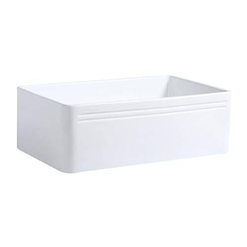Renovators Supply Champlain Farmhouse Kitchen Sink 30 Inches White Rectangular Vitreous China Porcelain Apron Front Sink Single Bowl Deep Ceramic Undermount Kitchen Sink Including Drain Assembly