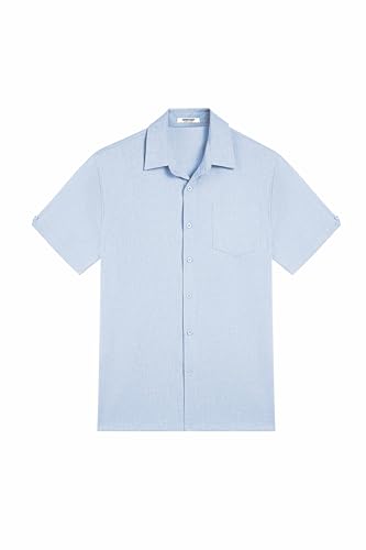 Image of COOFANDY Men's Button Down Shirts Short Sleeve Casual Shirts Summer Beach Linen Shirts with Pocket