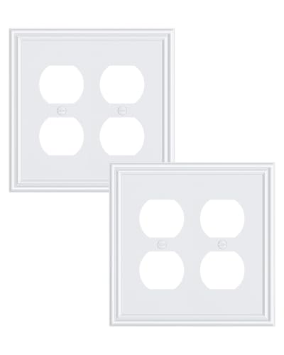2-Pack Zinc Alloy Double Duplex Outlet Cover, Solid Wall Plates