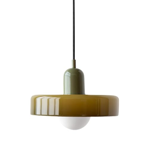 Lámpara colgante de vidrio verde para isla de cocina sobre mesa, lámpara colgante de techo estilo granja vintage de mediados de siglo, estilo costero, para comedor, restaurante, pasillo, con bombilla