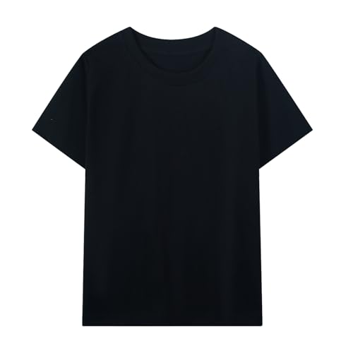 Image of HILEELANG Kids Boy Basic Plain Cotton T-Shirts Short Sleeve Crew Neck Summer Tees 4packs 6-12 Years
