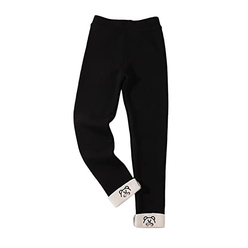 Girls Fleece Lined Leggings Casual Athletic Cuffed Hem Yoga Pants Dance High Waisted Solid Color Tights