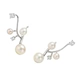 Pendientes asimétricos de perlas y circonitas con diseños flotantes para mujer, joyería elegante y elegante, aretes asimétricos de piedra