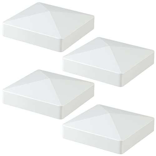 MOLIGOU 4 Stück Vinyl-Zaunpfostenkappen, Pyramidenkappen, Pfostenkappe für 12,7 x 12,7 cm Vinylpfosten (weiß)