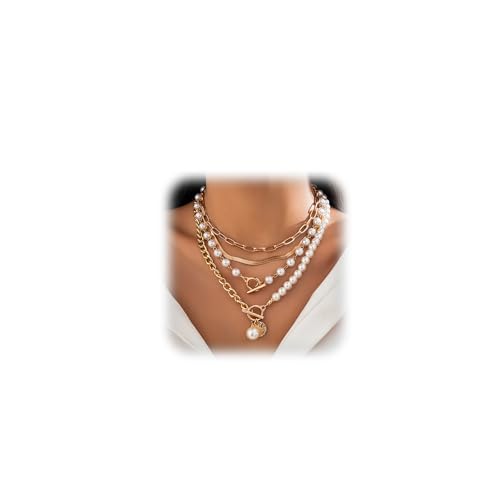 4 Pcs Layered Gold Necklace For Women Trendy Adjustable Chunky Pearl Stacked Choker Necklaces Charm Multilaye Paperclip Chain Necklace Set For Beach Jewelry