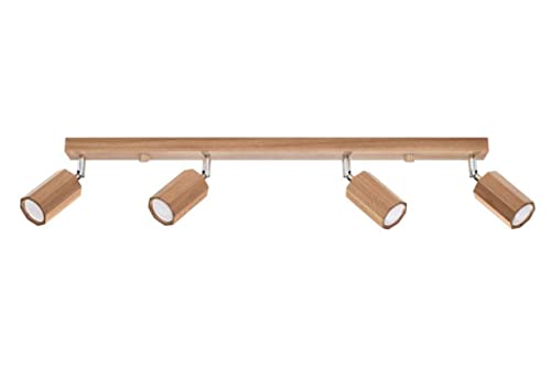 Plafonnier en bois de chêne Zeke 4 avec quatre spots GU10 design octogonal