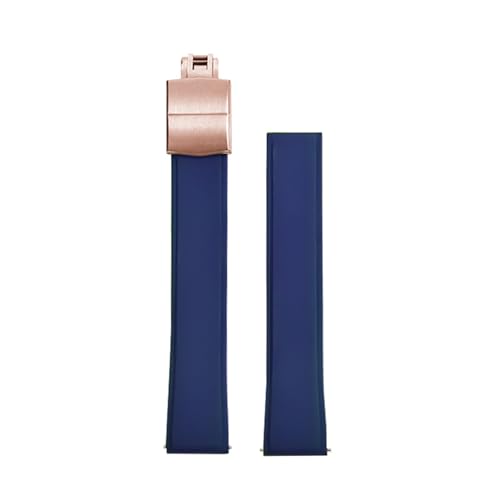 Image of LYYXBE Convex Shape CTS FKM Rubber Watch Strap 19mm 20mm 21mm 22mm Watchbands Quick Release Cut To Size(Blue Rose Gold,19mm)