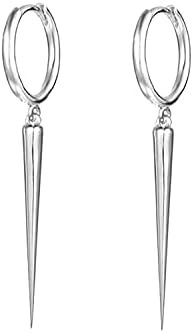 WUWEIJIAJIA Minimalist Spike Dangle Drop Hoop Earrings for Women Girls Men Sterling Silver Charms Hoops Cuff Cartilage Stud Tragus Helix Wrap Geometric Hypoallergenic Fashion Personalized Punk (Silver)