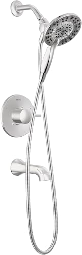 Delta Albion 14 Series Chrome Bathtub Shower Faucet Set with In2ition 2-in-1 Dual Shower Head with HandHeld Spray Combo, Valve Trim Kit, Chrome T144855-I (Valve Not Included)