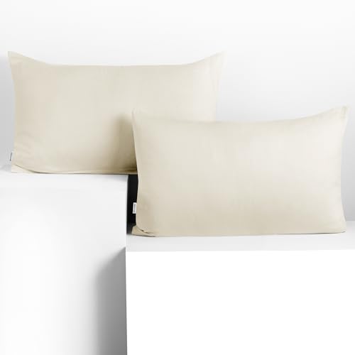 DecoKing 2 fundas de almohada de 50 x 60 cm, 100% algodón peinado, cremallera, color crudo, marfil ámbar